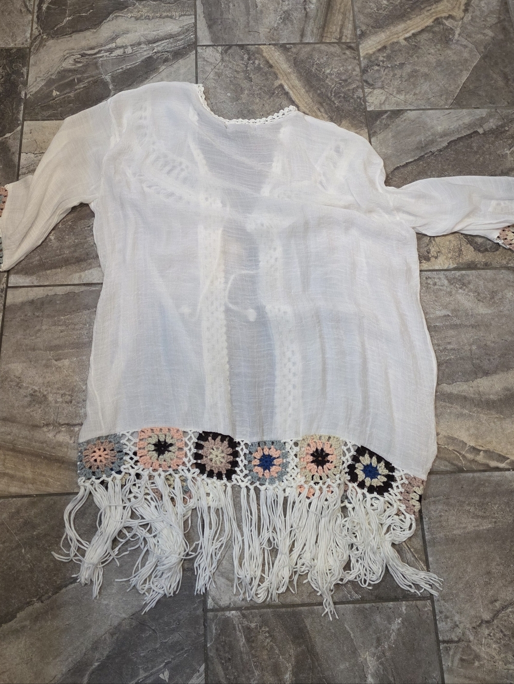 White Crochet Hem Fringe Duster Swimsuit Cover Up